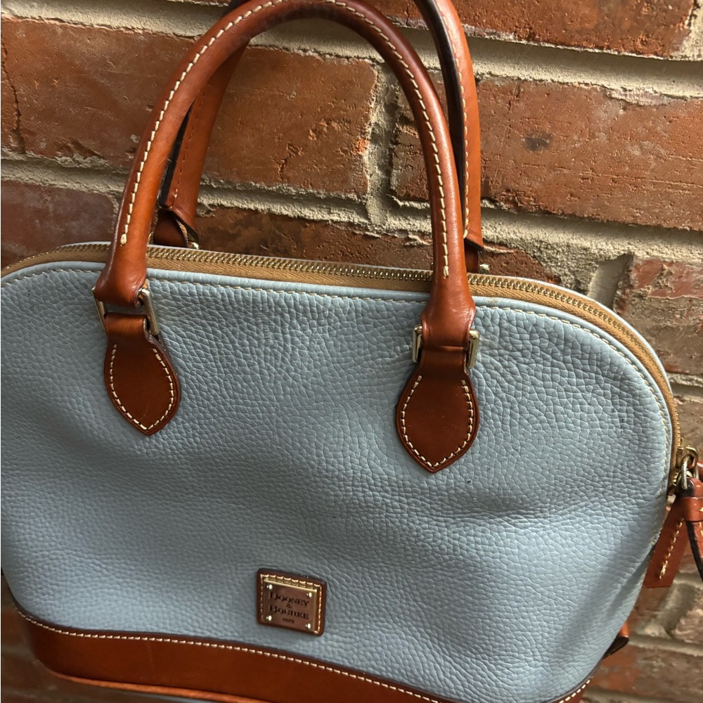 DOONEY & BOURKE Blue Pebble Grain Zip Zip Satchel Leather Dome Purse *Read - Picture 3 of 11
